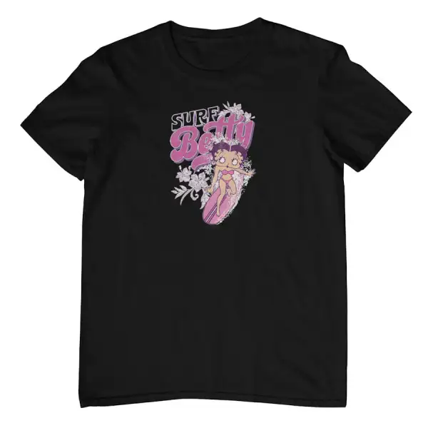 Cartoon Surf Graphic Cotton T-Shirt
