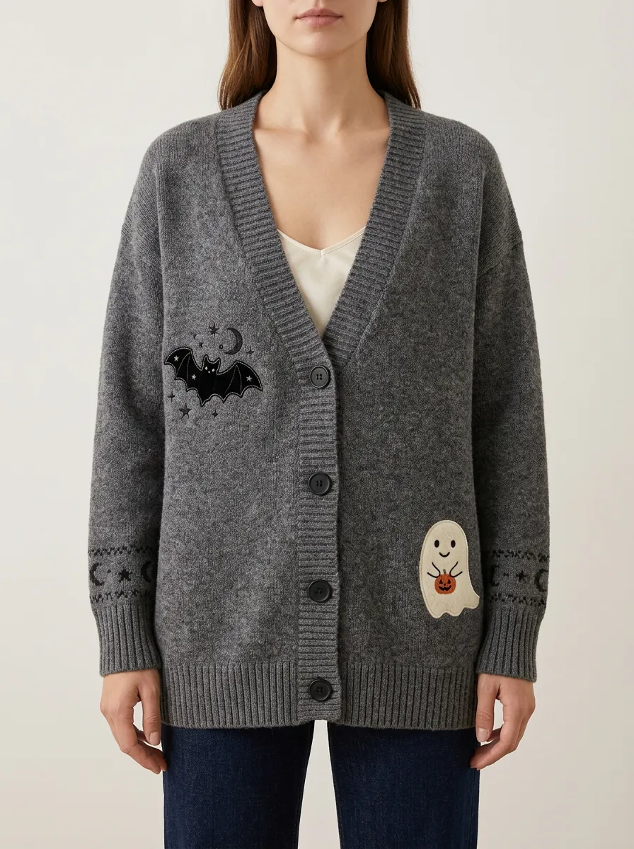 Women's Ghost Bat Pumpkin Halloween Print Cardigan