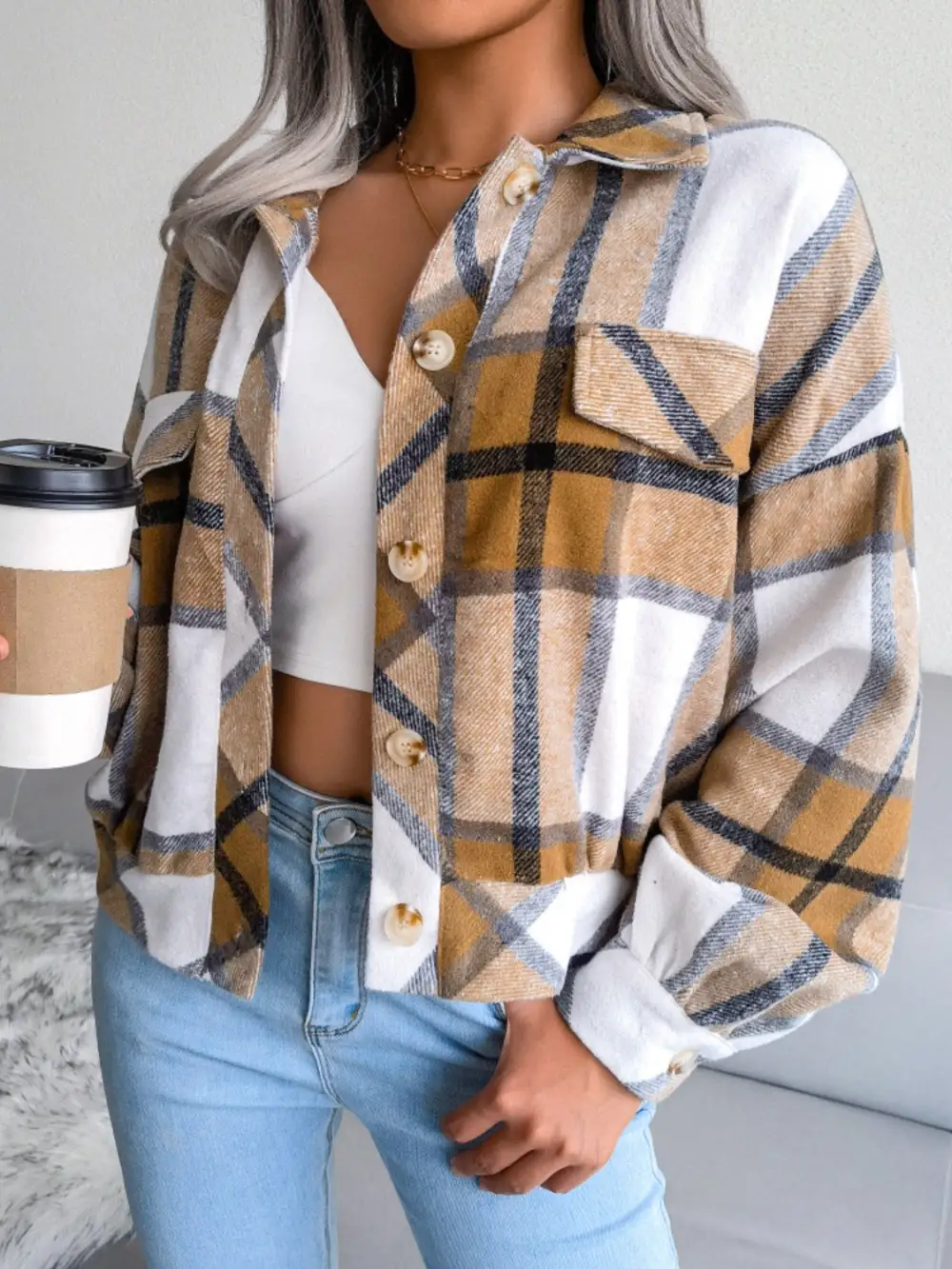 Collared Plaid Jacket
