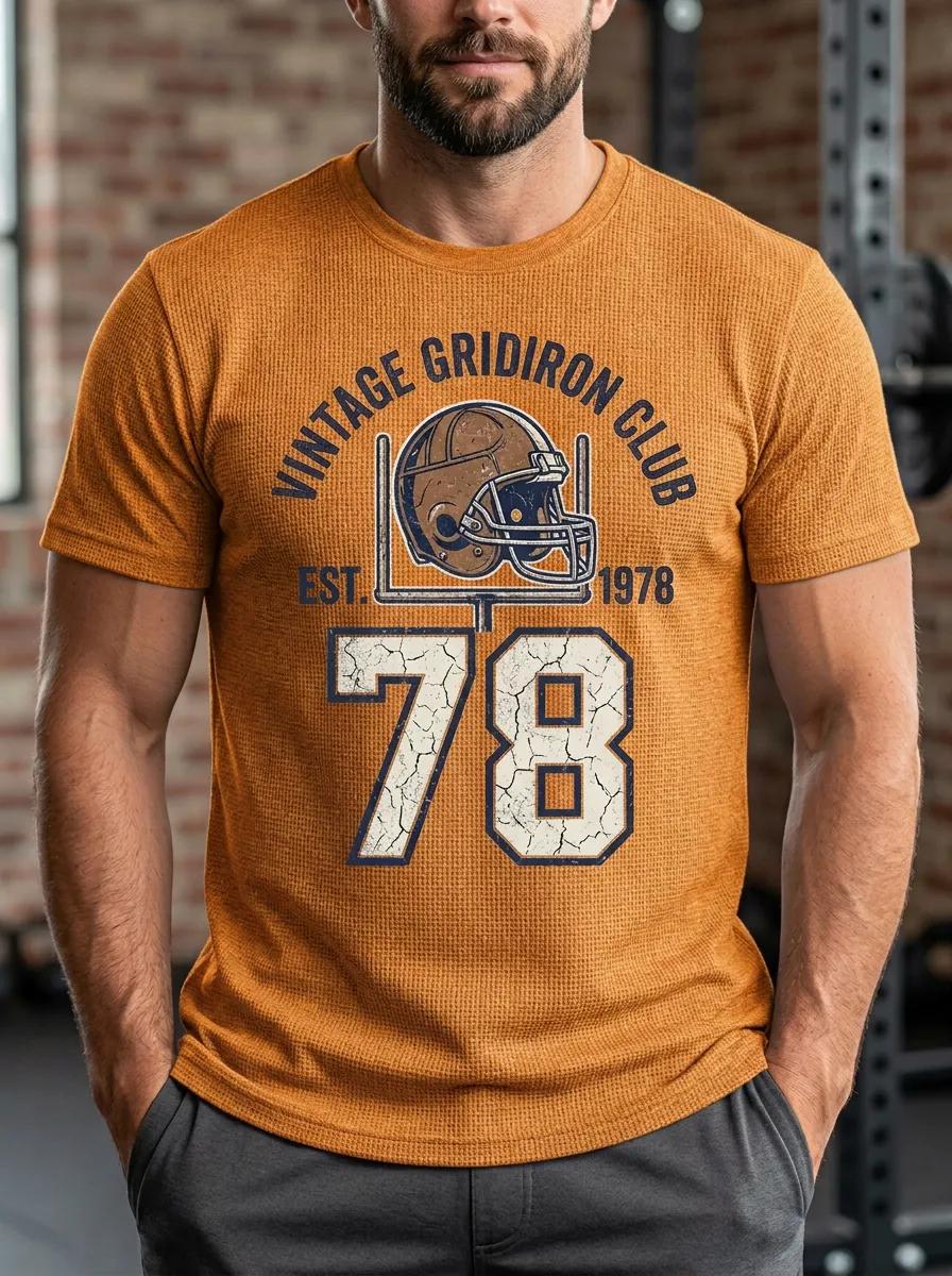 Men's Football Lover Vintage Gridiron Club Helmet 78 Printed T-shirt