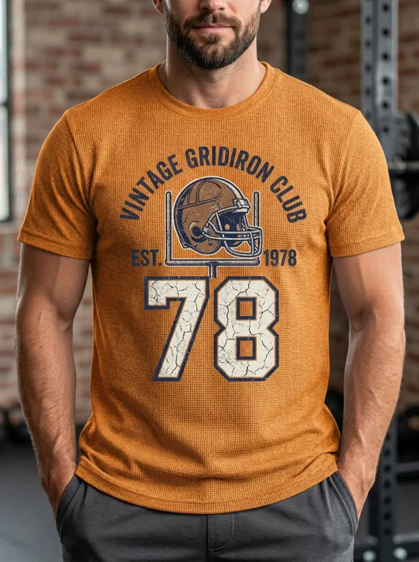 Men's Football Lover Vintage Gridiron Club Helmet 78 Printed T-shirt