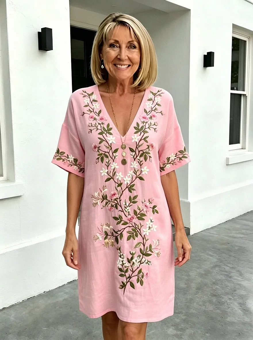 Women's Summer Vacation Floral Embroidery Printed Dress