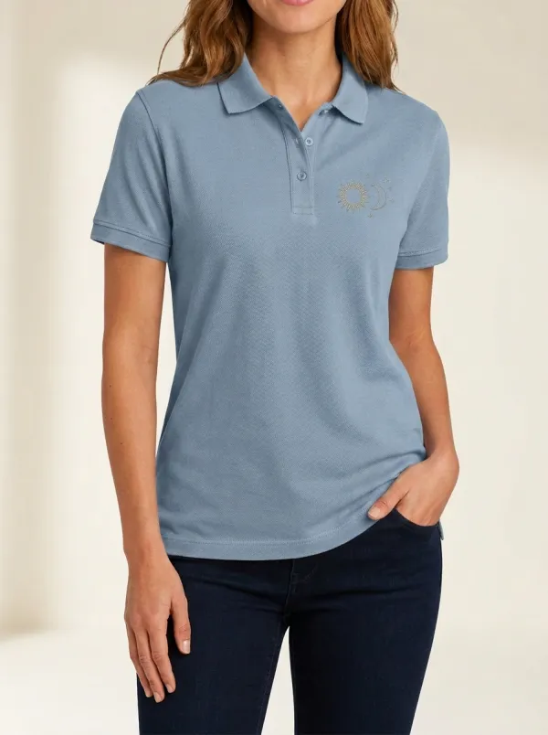 Women's Celestial Sun Moon Stars Printed Polo Shirt