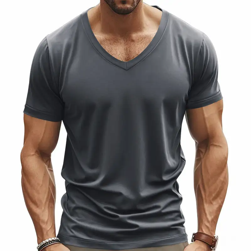 Men's V-Neck T-Shirt Breathable Cotton Blend With Modern Cut
