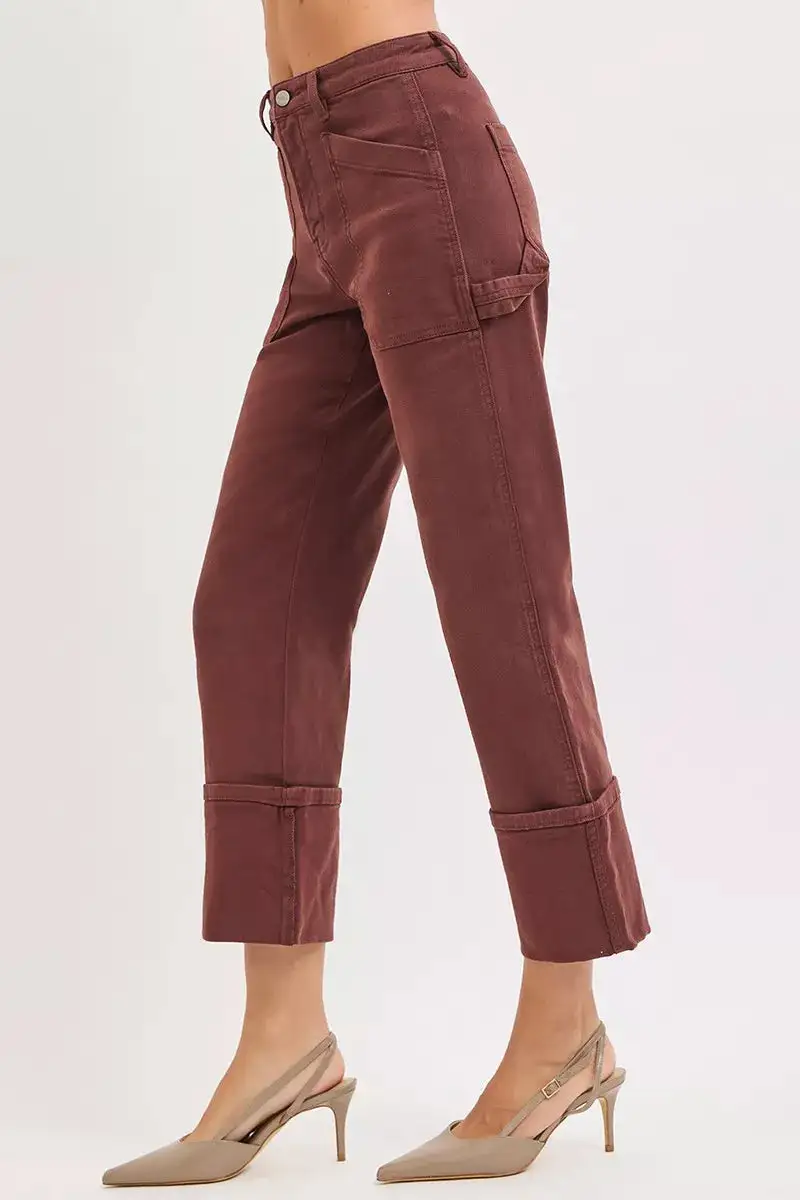 Full Size High Rise Wide Straight Cuffed Patch Jeans Plus Size