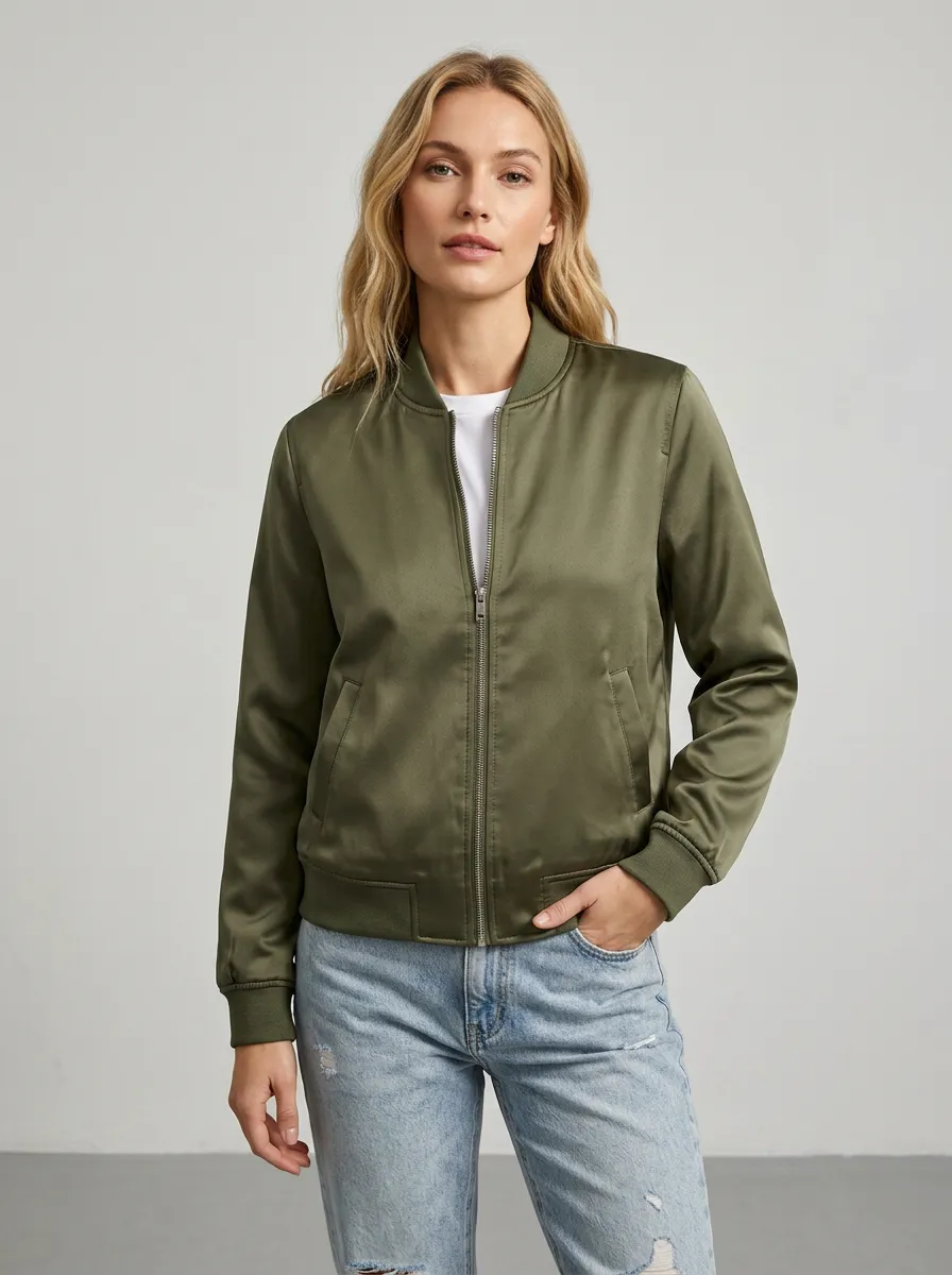 Bomber Zip-Front Minimal Women's Casual Jacket