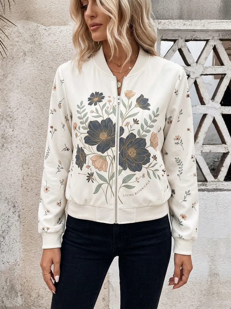 Botanical Lover Floral Garden Bomber Jacket