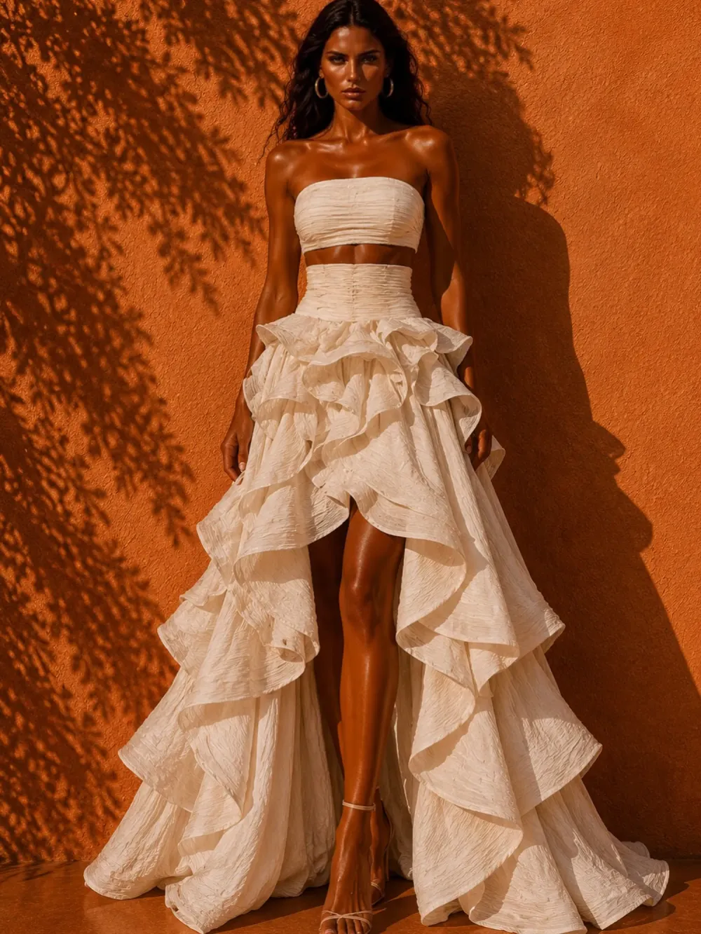 Adeline Pleated Ruffle Maxi Skirt Set