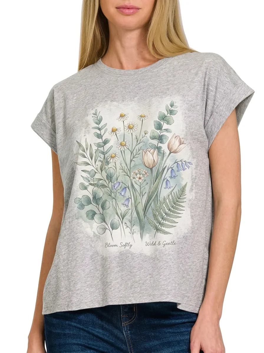 Women's Botanical Nature Lover Wildflower Printed T-shirt