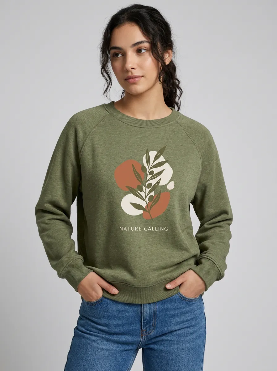 Women's Nature Lover Olive Branch Abstract Printed Sweatshirt