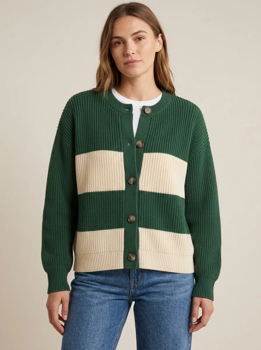 Classic Textured Rugby Striped Knit Cardigan