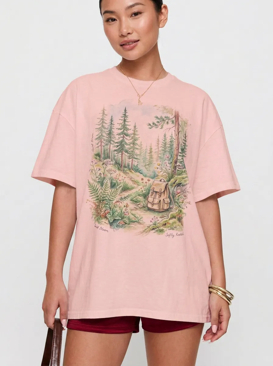 Women's Nature Hiking Lover Forest Backpack Printed T-shirt
