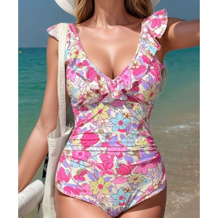 Women's Ruffled Floral One-Piece Swimsuit