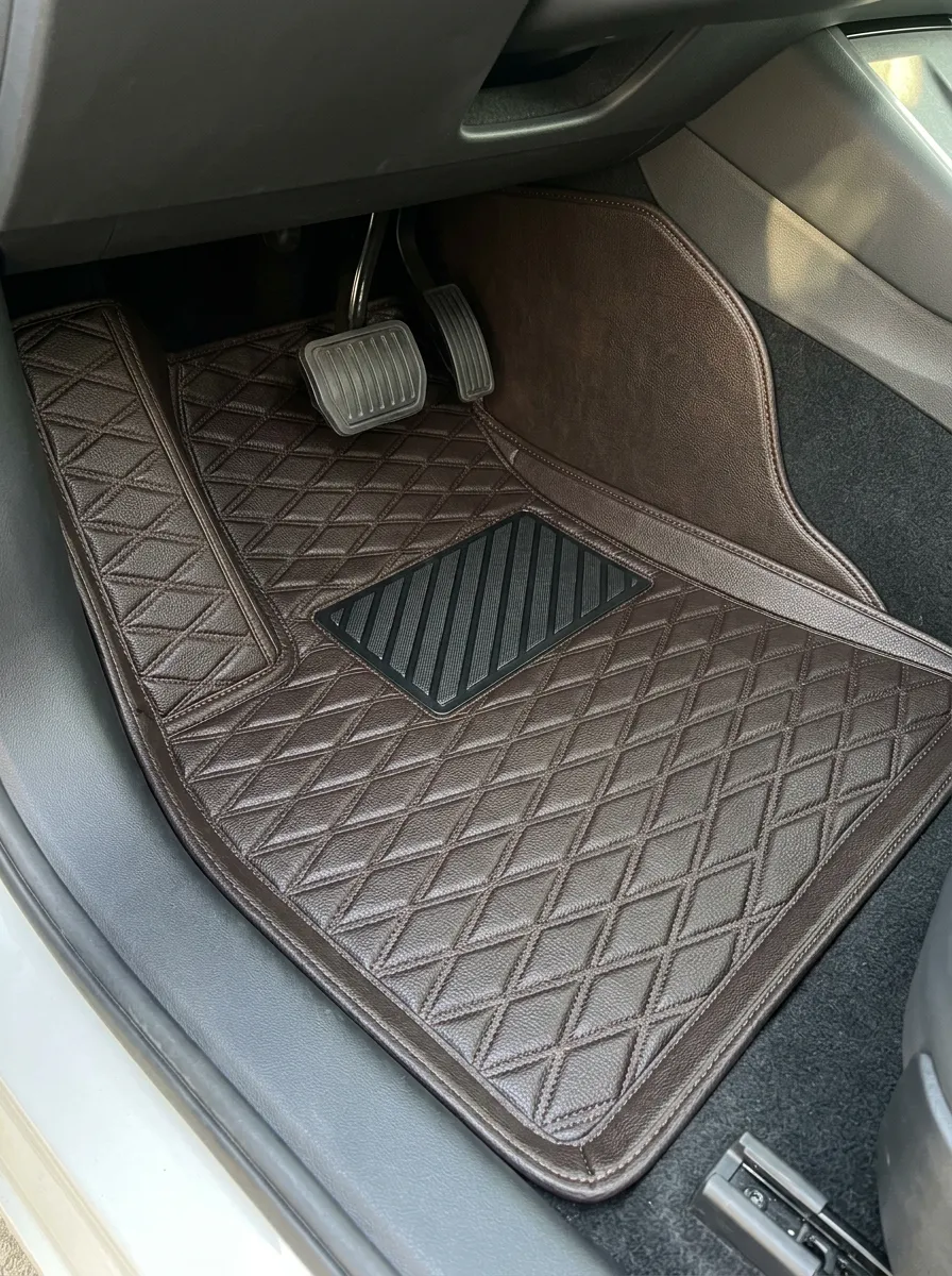Diamond-Quilted Leather-Look Floor Mats