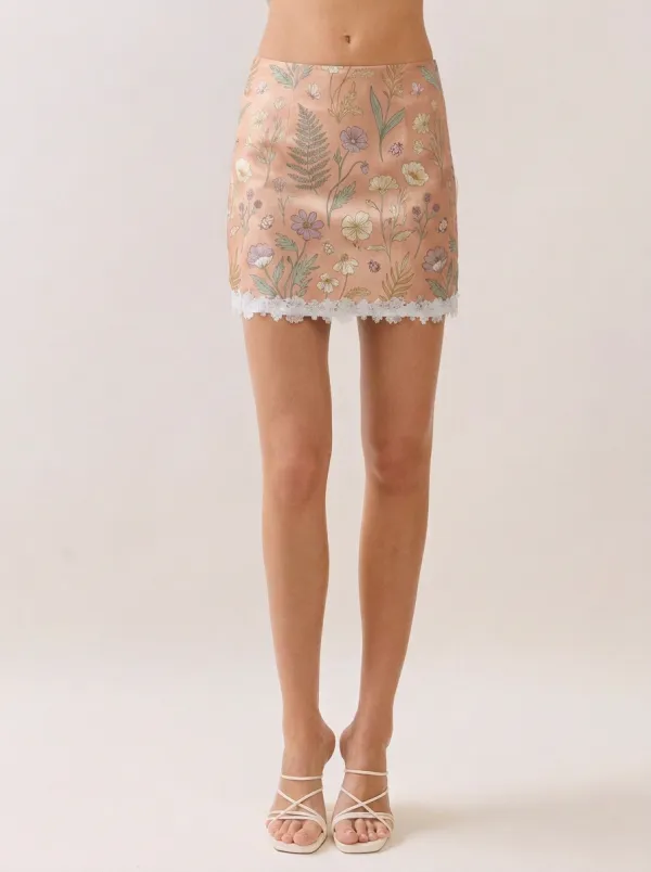 Women's Cottagecore Floral Botanical Lace Trim Printed Mini Skirt