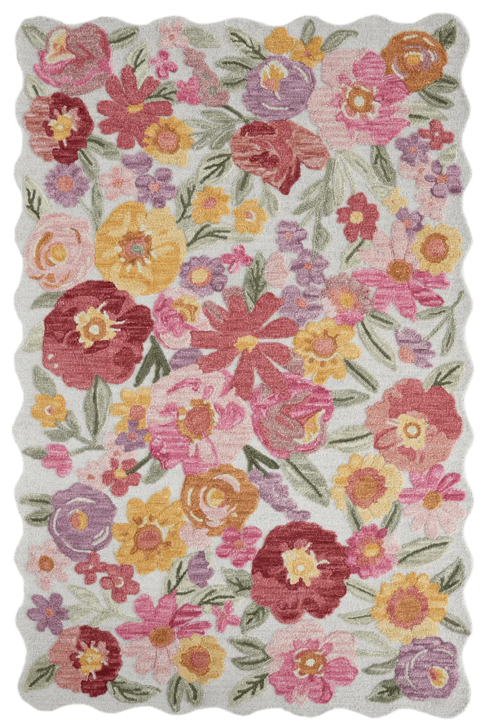Crafted Floral Textured Wool Shaped Rug