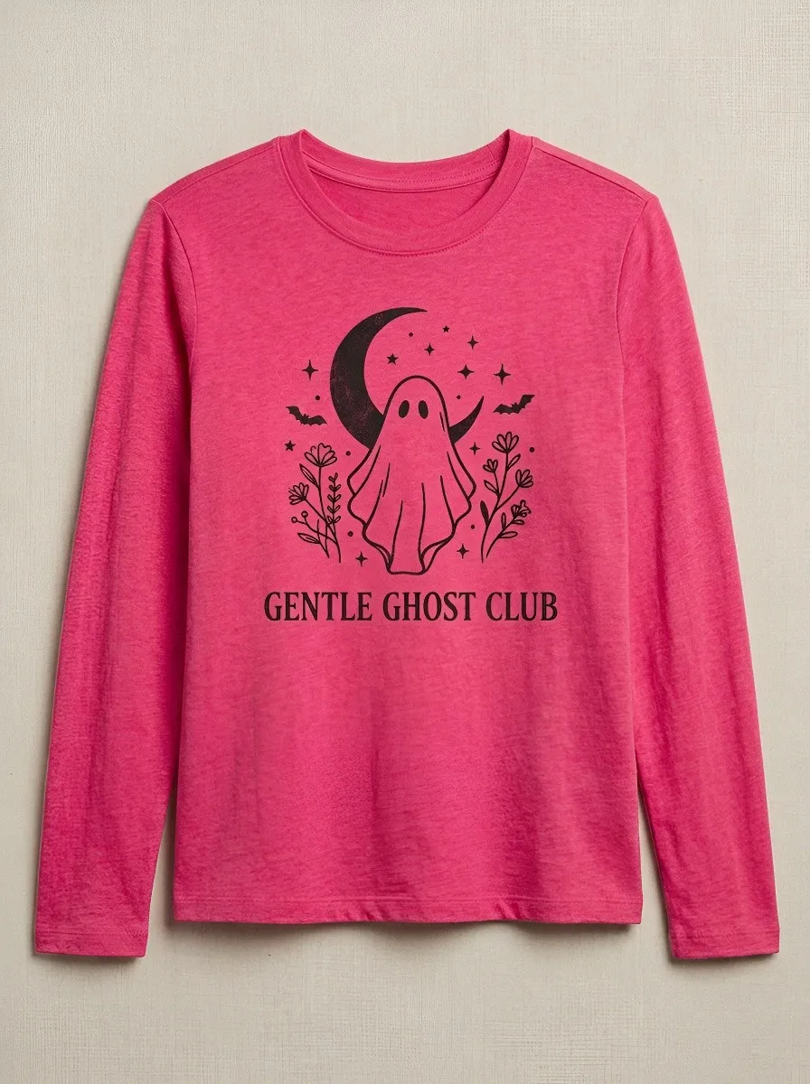 Ghost Moon Ghost-Club Halloween Cotton Linen Long Sleeve Top