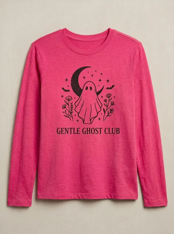 Ghost Moon Ghost-Club Halloween Cotton Linen Long Sleeve Top