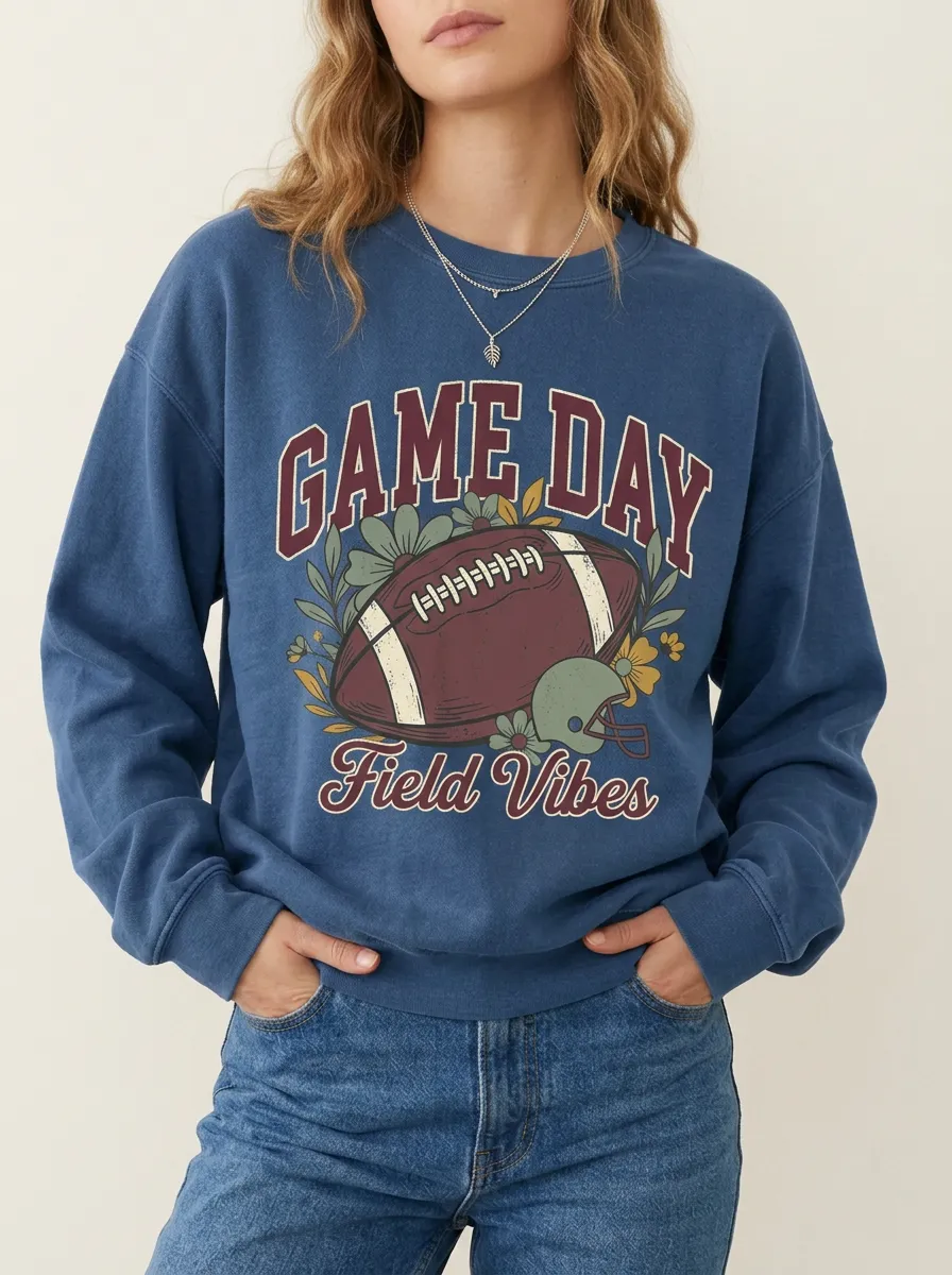 Women's Football Game Day Floral Helmet Printed Sweatshirt