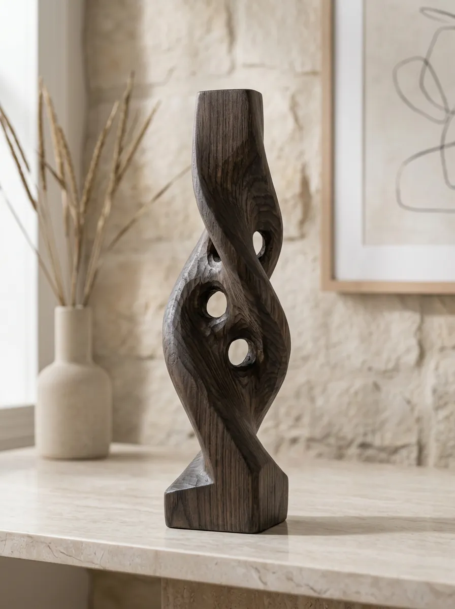Refined Abstract Twisted Wood Carved Sculpture
