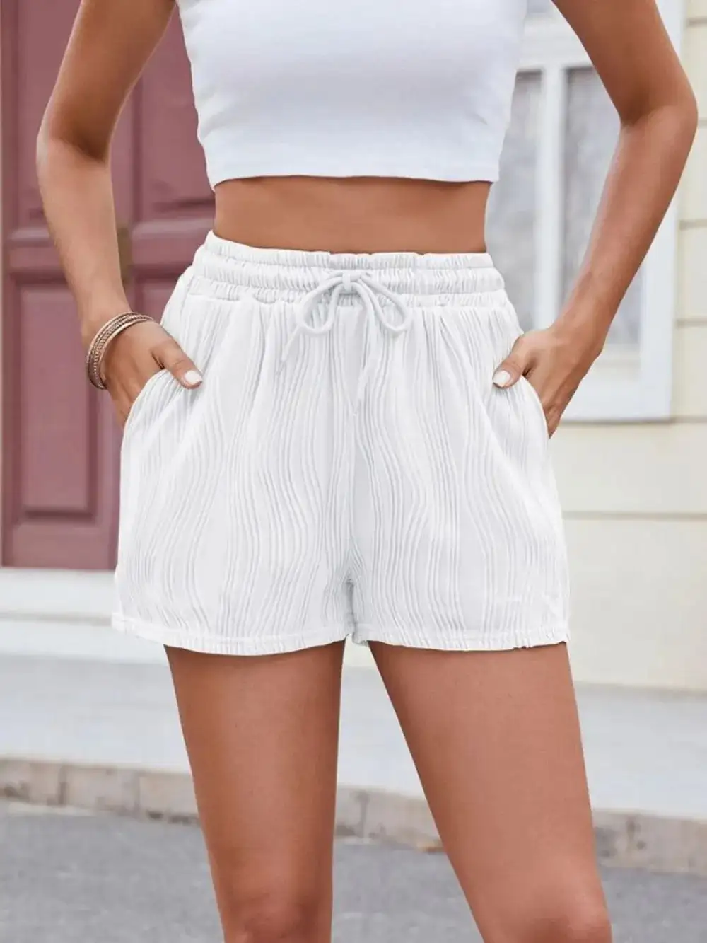 Texture Drawstring Shorts