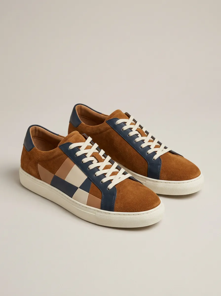 Men's Colorblock Suede Patchwork Printed Casual Shoes