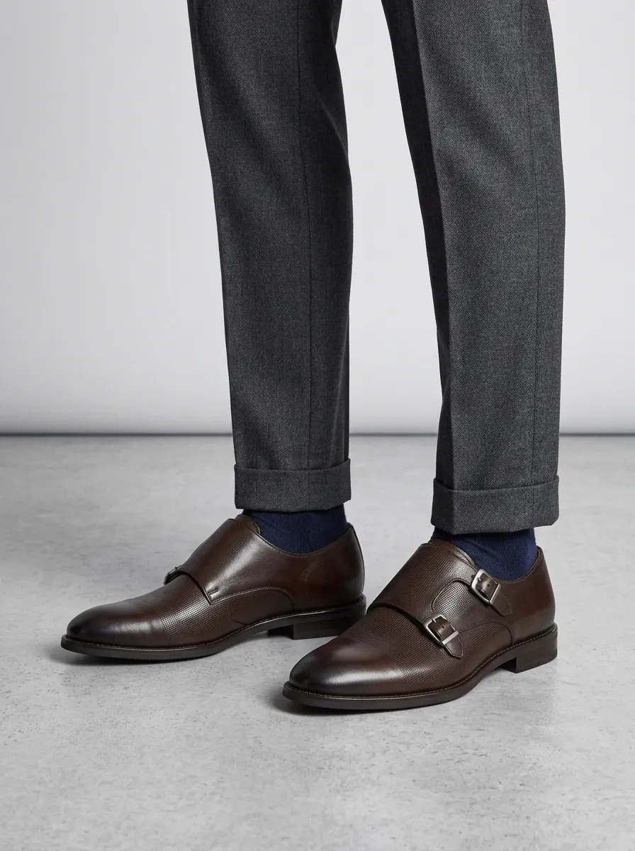 Men's Easygoing Business Formal Perforated Leather Double Monk Strap Shoes