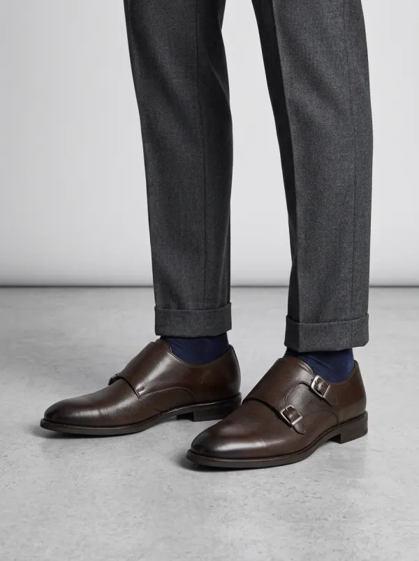 Men's Easygoing Business Formal Perforated Leather Double Monk Strap Shoes