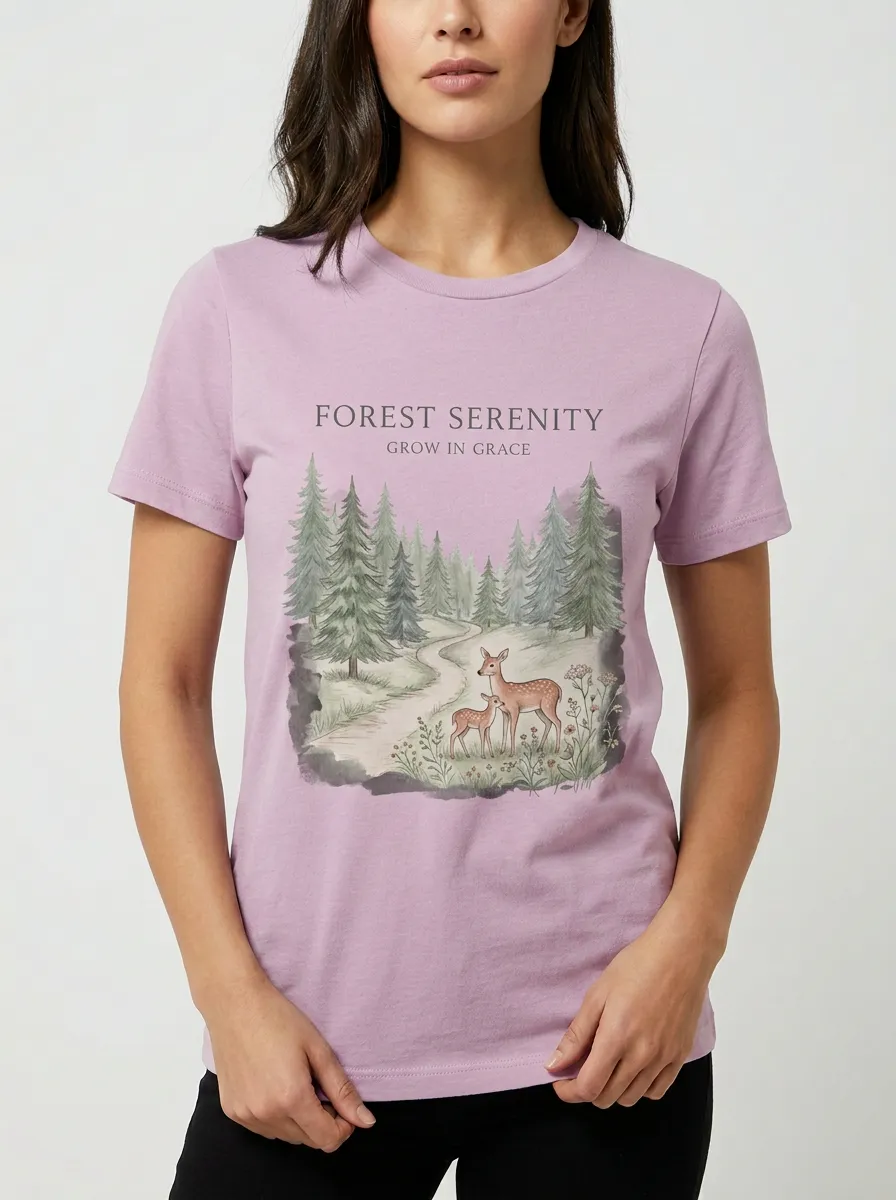 Women's Nature Lover Forest Deer Printed T-shirt