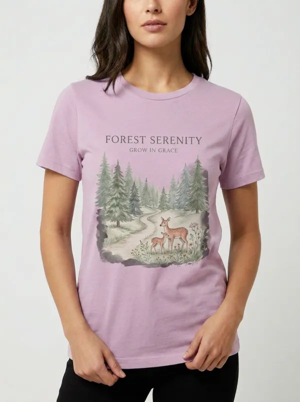 Women's Nature Lover Forest Deer Printed T-shirt