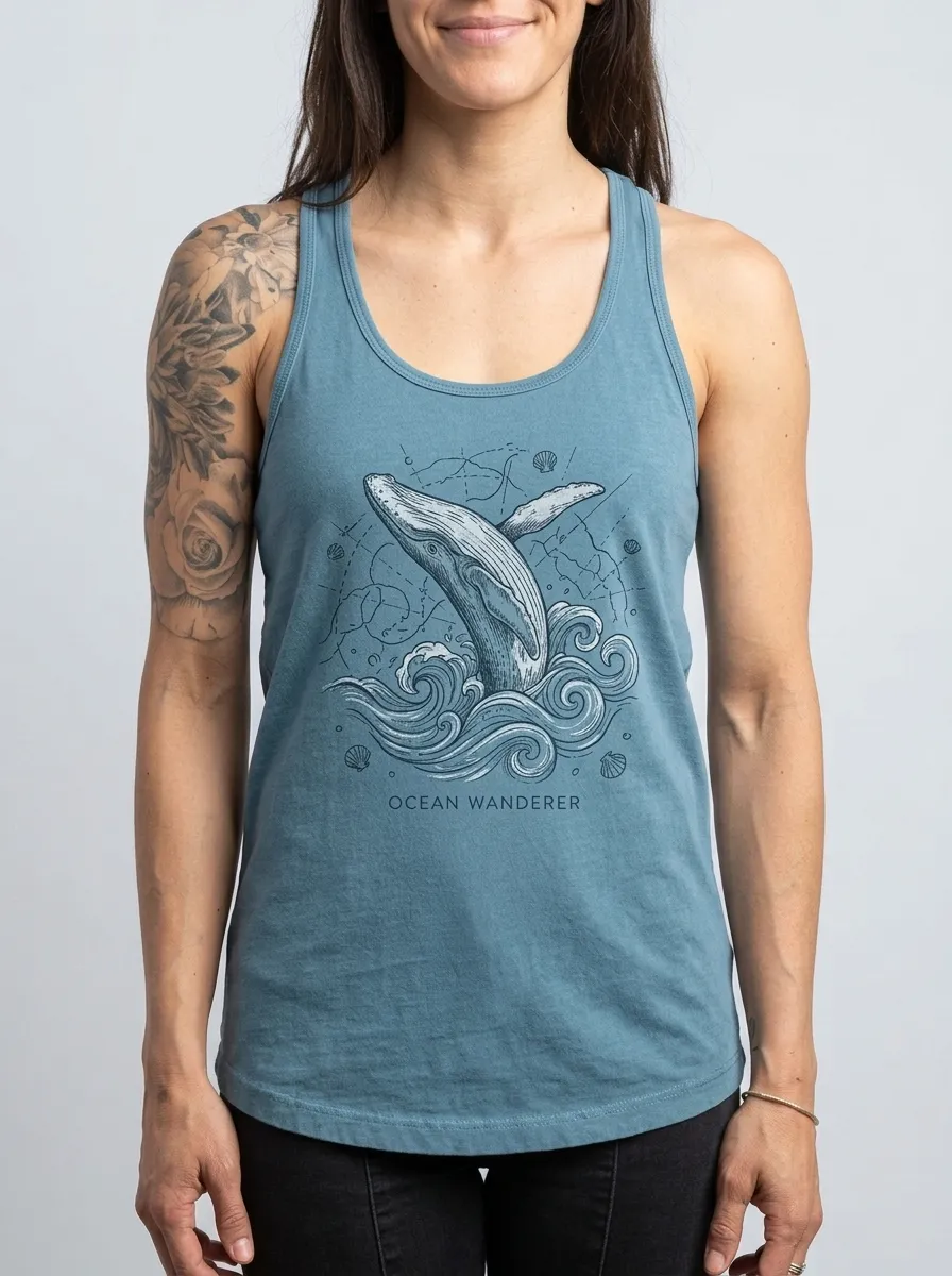 Women's Ocean Lover Humpback Whale Printed Tank Top