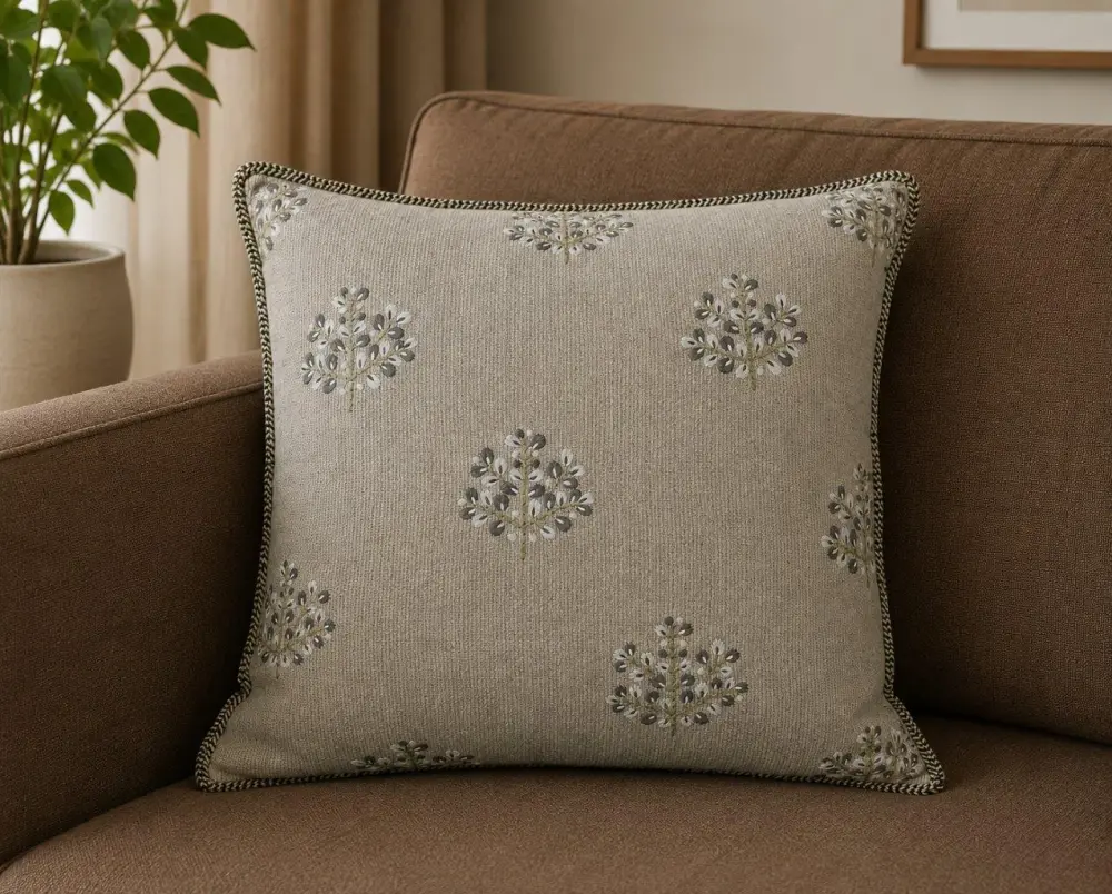 Embroidered Floral Botanical Cotton Linen Decorative Cushion Cover