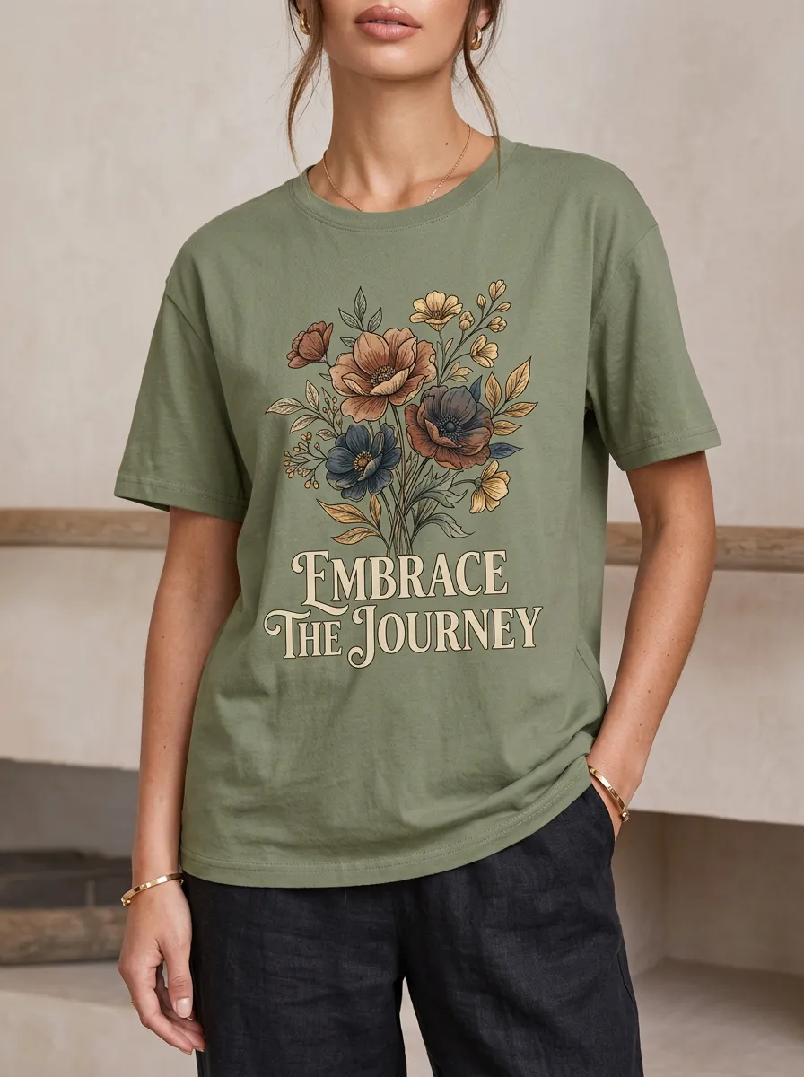 Inspirational Floral Embrace The Journey T-Shirt