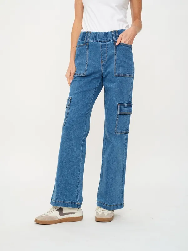 Blue Cotton Blend Pants