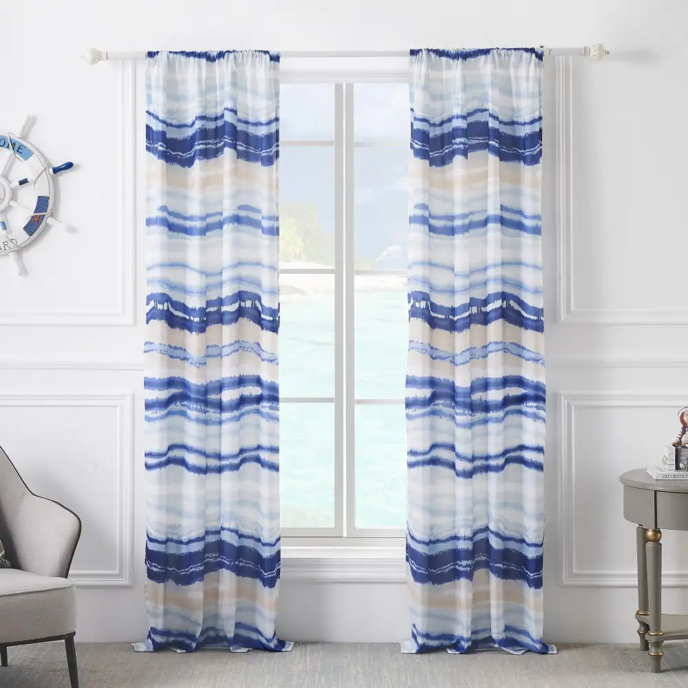 Refined Polyester Solid Rod-Pocket Coastal Curtain Panel Pair