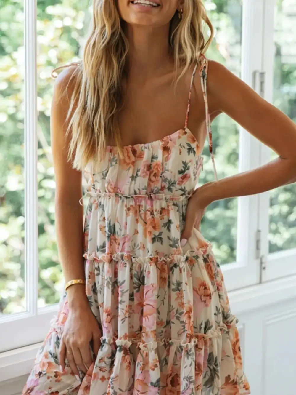 Relaxed Shape Floral Printed Ruffle Mini Dress