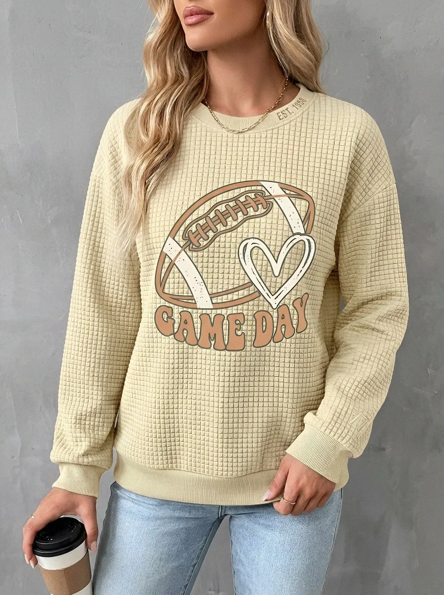 Women's Heritage Football Game Day Heart Printed Waffle Knit Sweatshirt