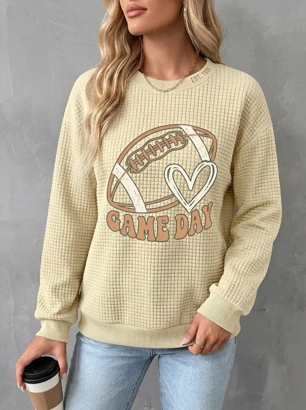 Women's Heritage Football Game Day Heart Printed Waffle Knit Sweatshirt