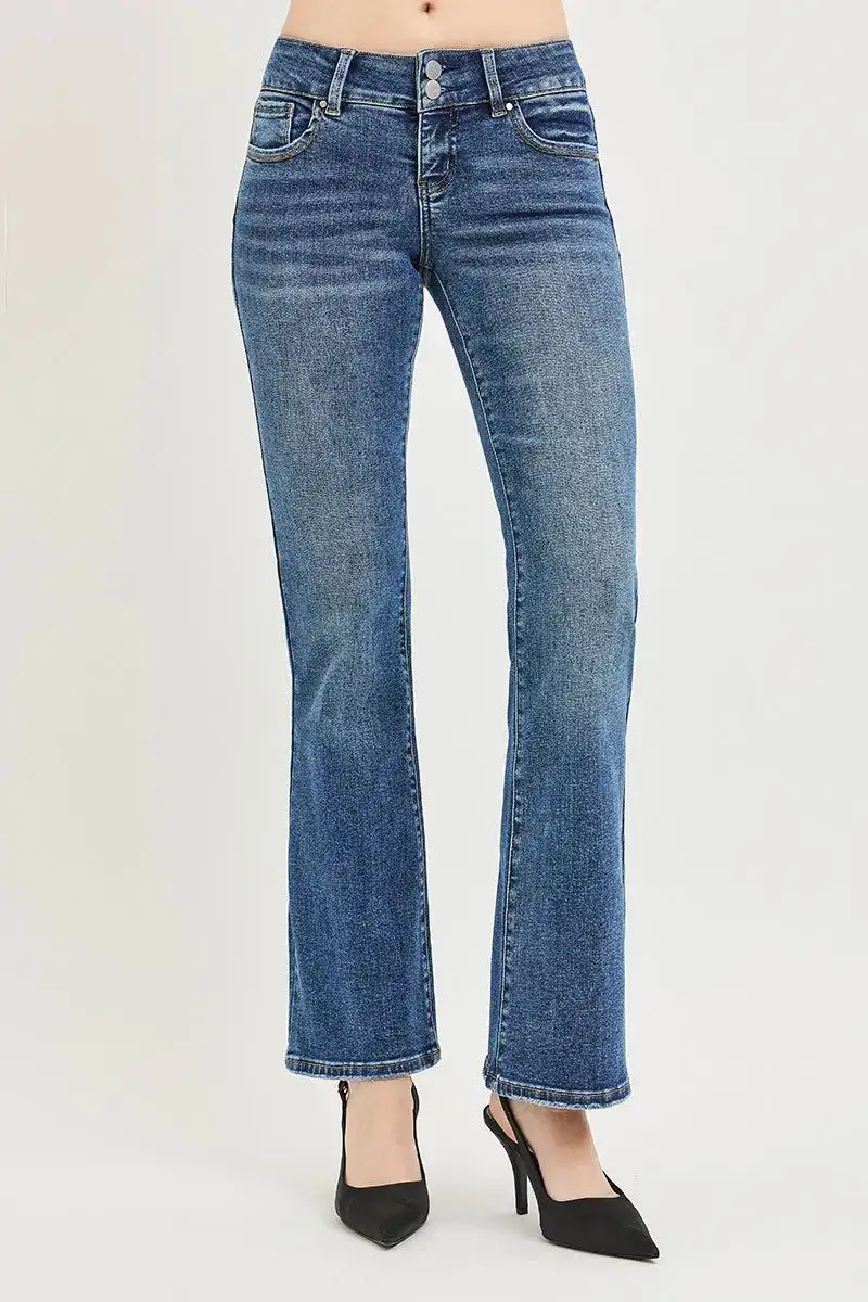 Tummy Control Low Rise Bootcut Pocketed Denim Jeans