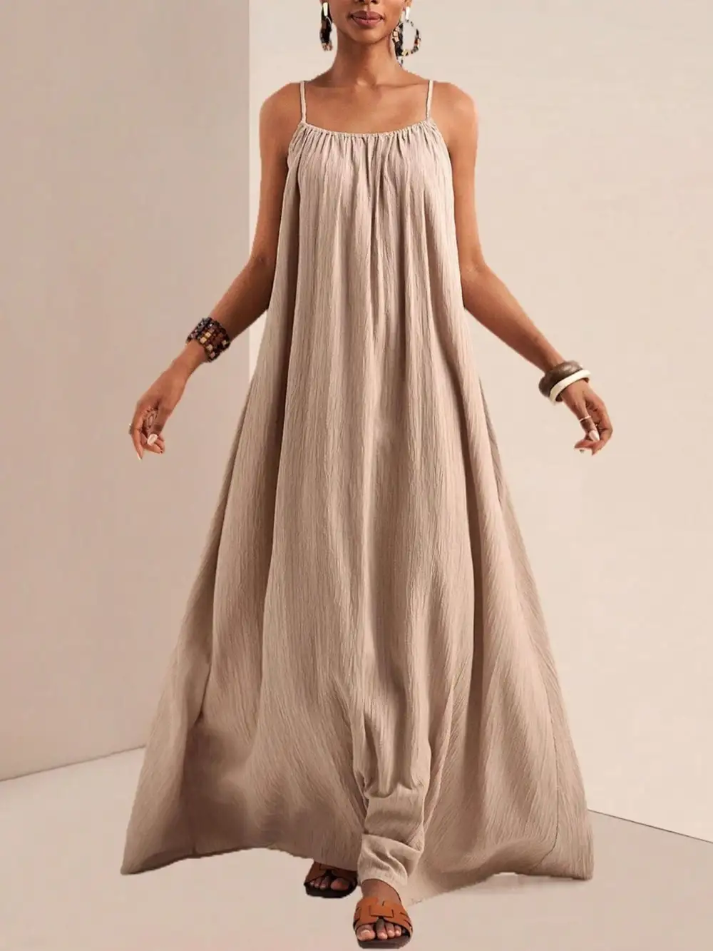 Ruched Spaghetti-Strap Maxi Dress