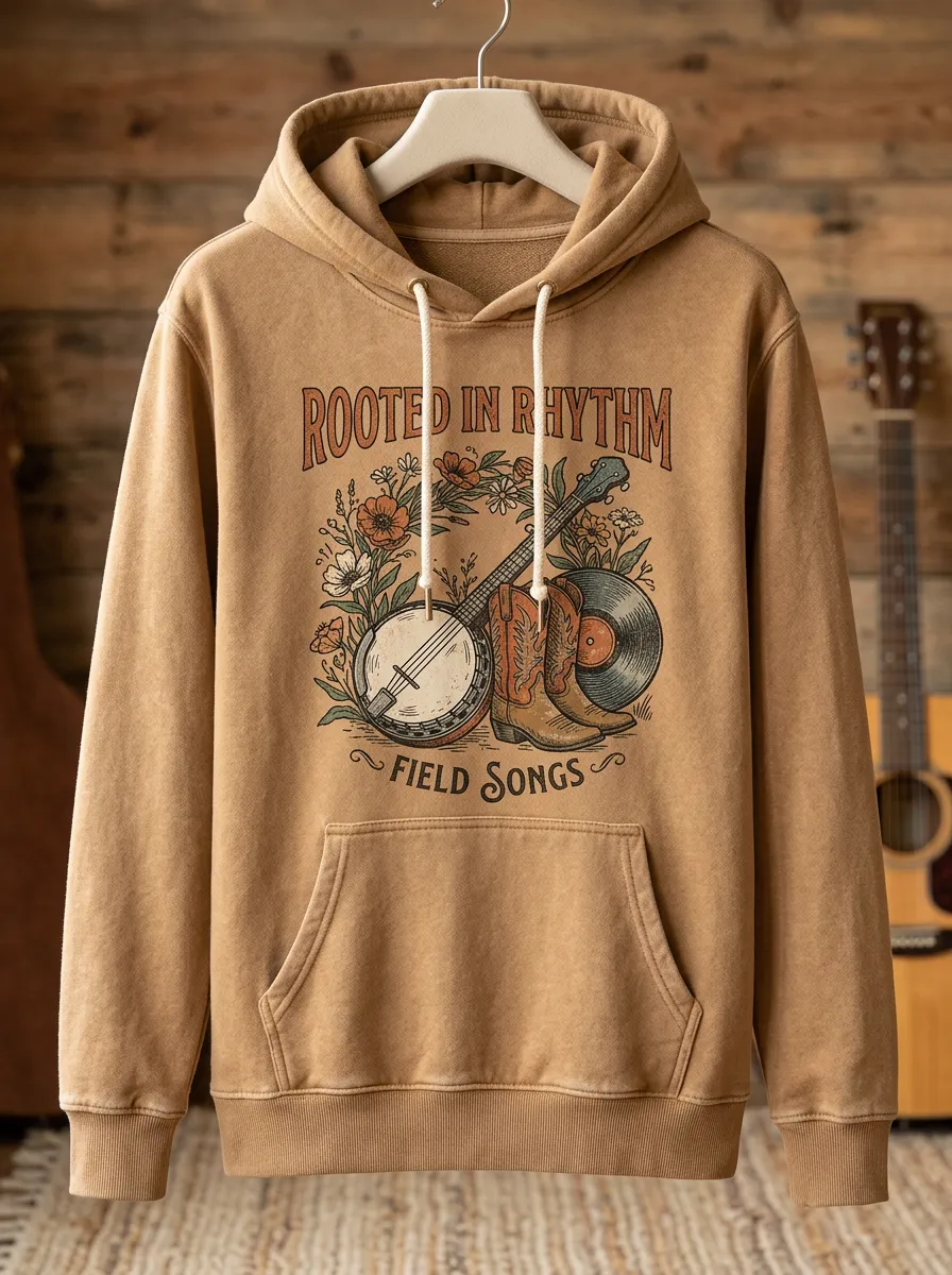 Banjo Cowboy Cowboy-Boot Country Music Graphic Hoodie
