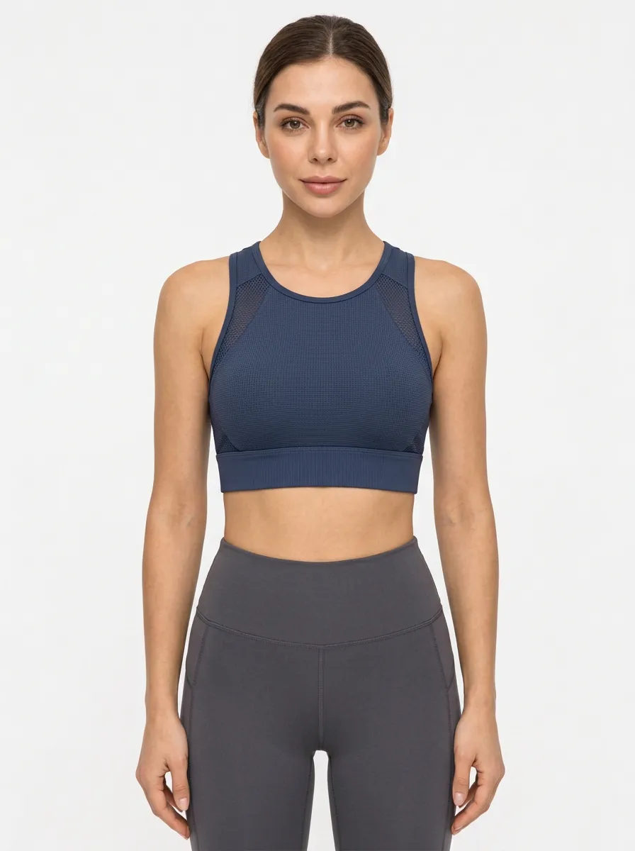 Women's Mesh Panel Printed Cross Back Workout Bra