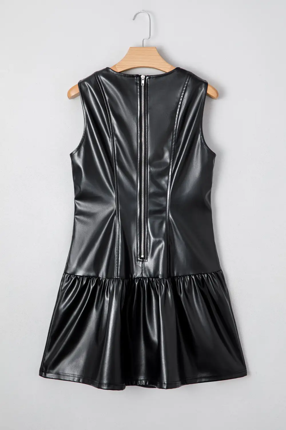 Faux Leather Ruffle Hem Sleeveless Mini Dress