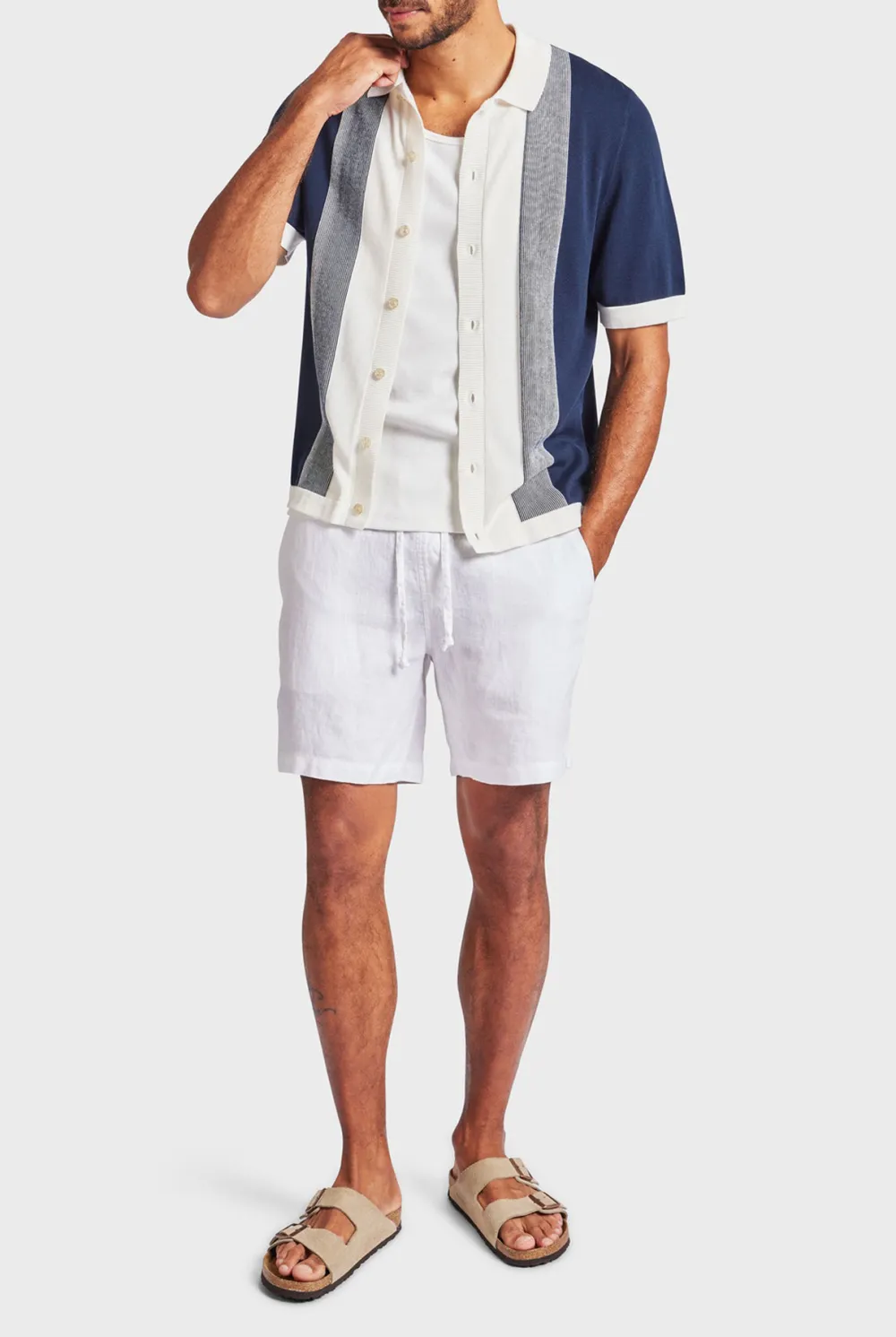 Stripe Knit SS Shirt-Oatmeal