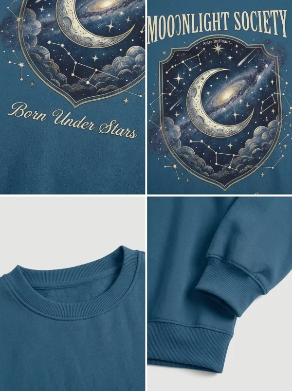 Women's Celestial Moonlight Society Born Under Stars Printed T-shirt
