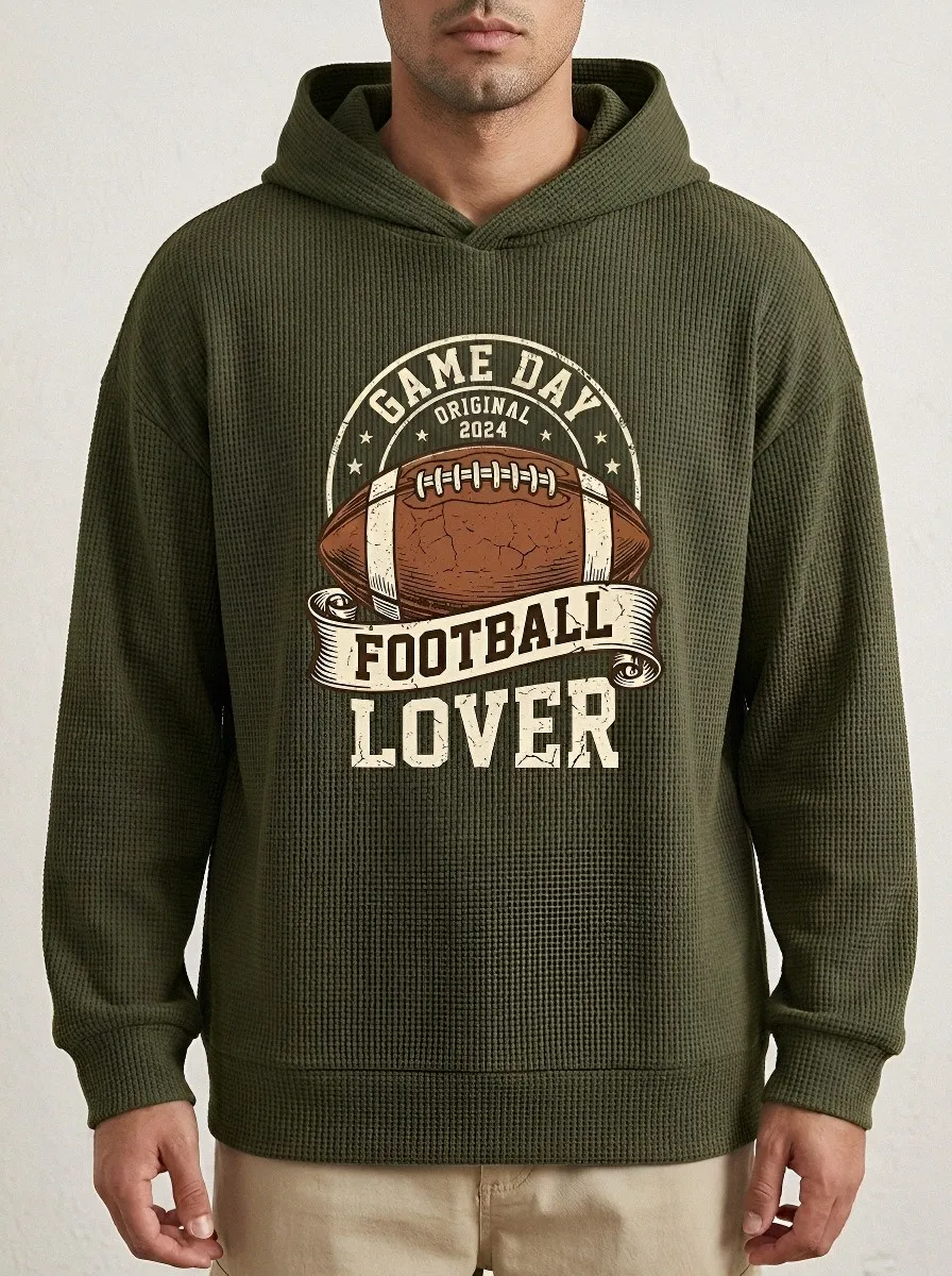 Men's Game Day Football Lover Vintage Printed Waffle Hoodie