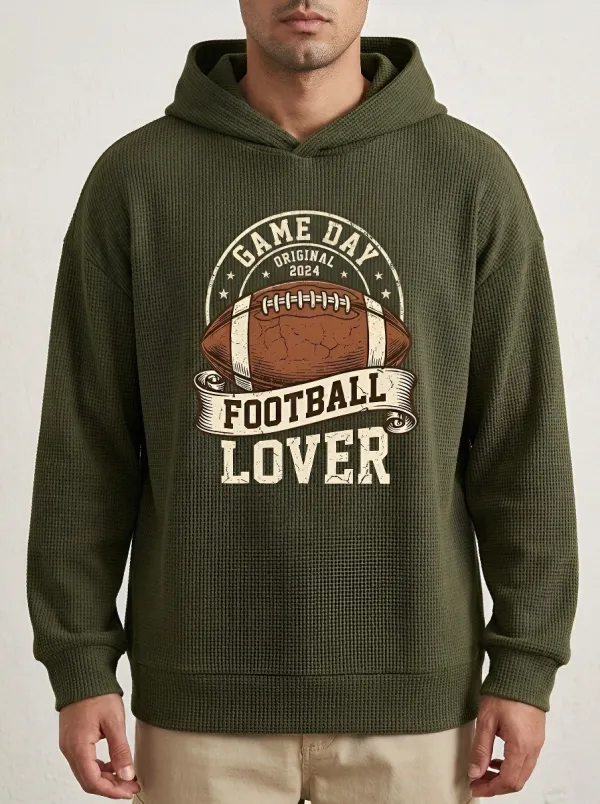 Men's Game Day Football Lover Vintage Printed Waffle Hoodie