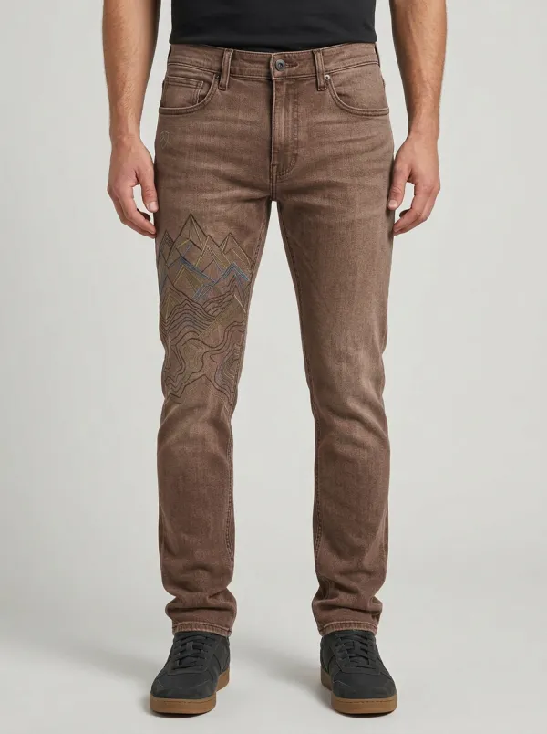 Men's Mountain Topographic Graphic Stretch Jeans