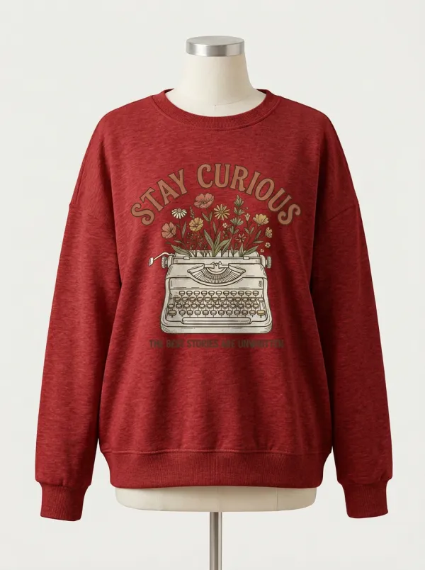 Women's Writer Stay Curious Floral Typewriter Printed Sweatshirt
