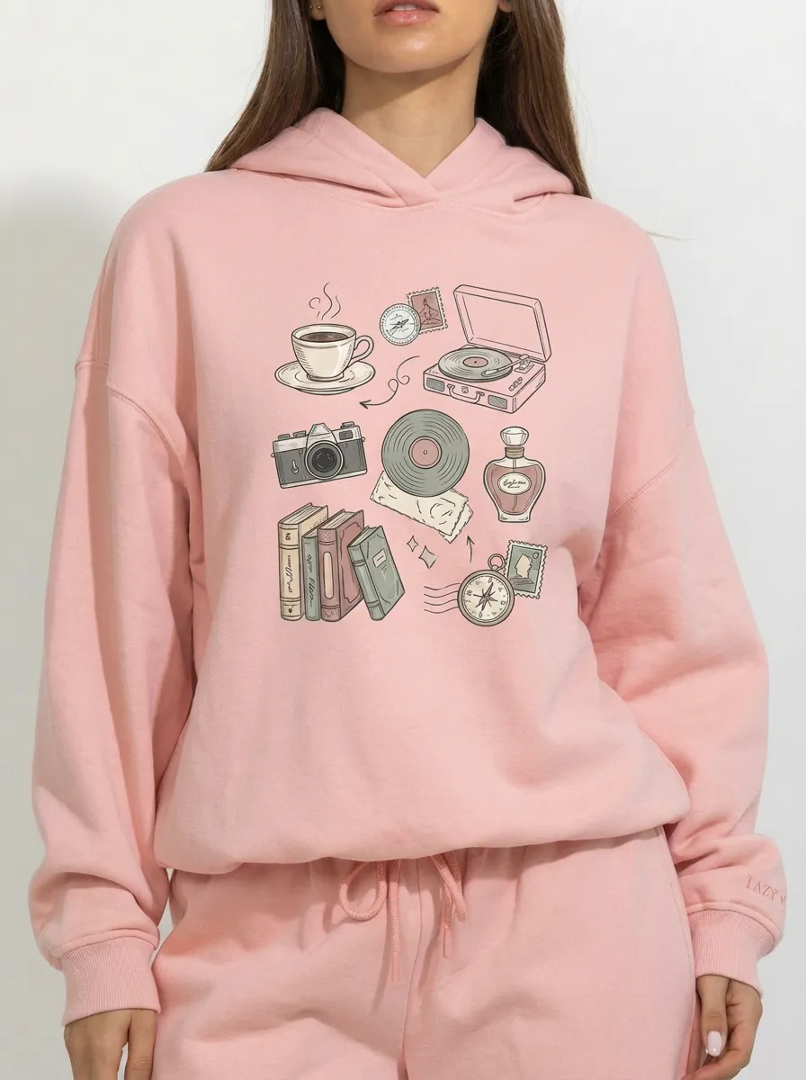 Women's Vintage Aesthetic Retro Items Printed Hoodie